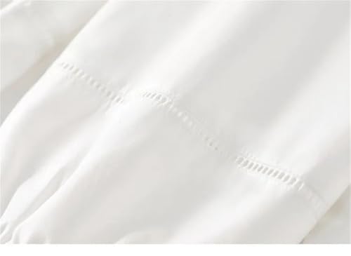 Blusas rectas bordadas de retazos para mujer, cuello en V, manga abombada de tres cuartos, Blusa blanca, XL