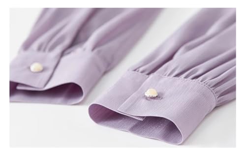 Blusa de trabajo de gasa con cuello de lazo para mujer, manga larga, color liso, Morado (, S