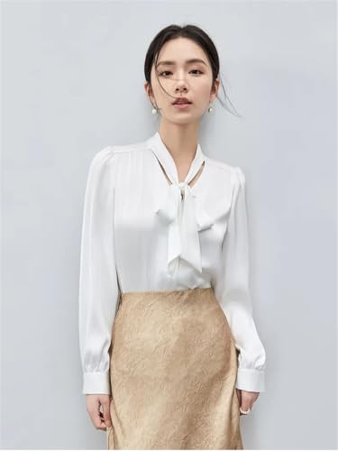 Blusa formal de manga larga con cuello en V para mujer, cuello con cordones, para negocios, trabajo, Blusa albaricoque, M