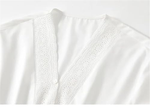 Blusas rectas bordadas de retazos para mujer, cuello en V, manga abombada de tres cuartos, Blusa blanca, XL