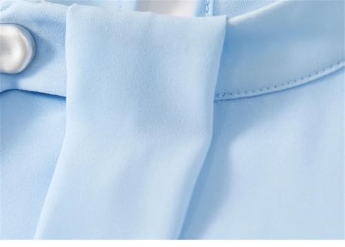 Blusa de gasa para mujer, con lazo, suelta, cuello alto, camisetas sin botones, camisas de oficina y trabajo, Blusa beige, L