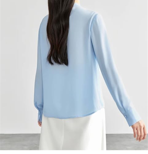 Blusa de gasa para mujer, con lazo, suelta, cuello alto, camisetas sin botones, camisas de oficina y trabajo, Blusa beige, L