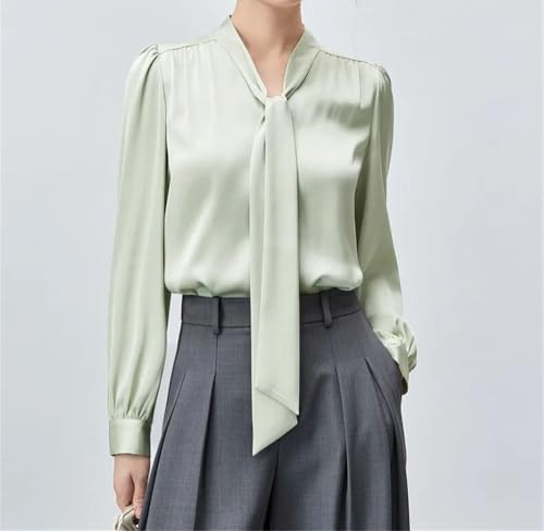 Blusa formal de manga larga con cuello en V para mujer, cuello con cordones, para negocios, trabajo, Blusa albaricoque, M