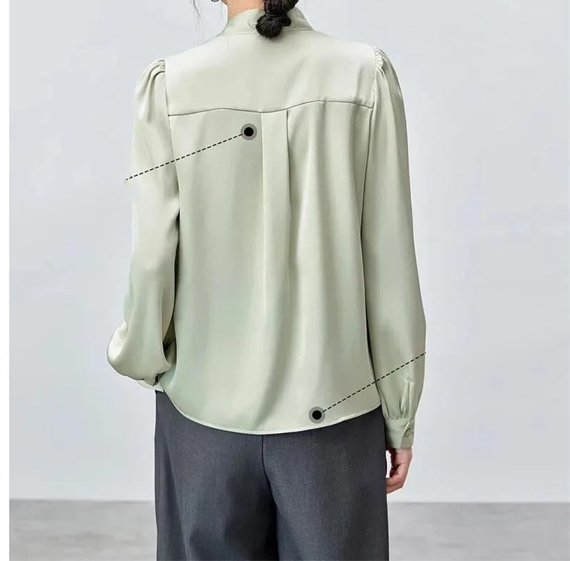 Blusa formal de manga larga con cuello en V para mujer, cuello con cordones, para negocios, trabajo, Blusa albaricoque, M