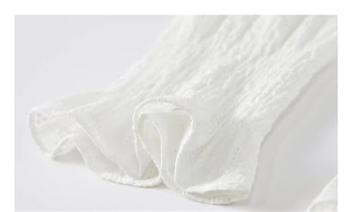 Blusa de gasa de algodón con estampado de encaje para mujer, cuello redondo, manga larga, color liso, blanco, S