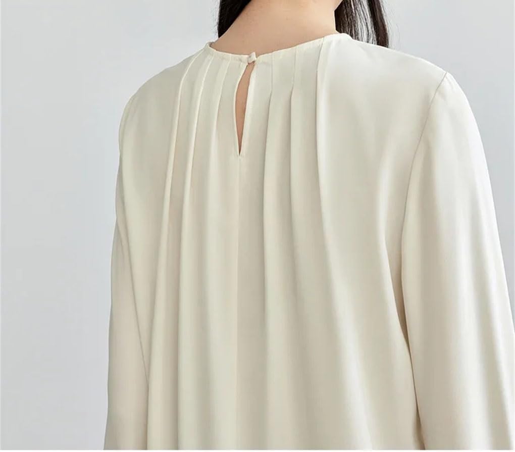 Blusas huecas para mujer, de gasa, cuello redondo, sin botones, de manga larga, plegables