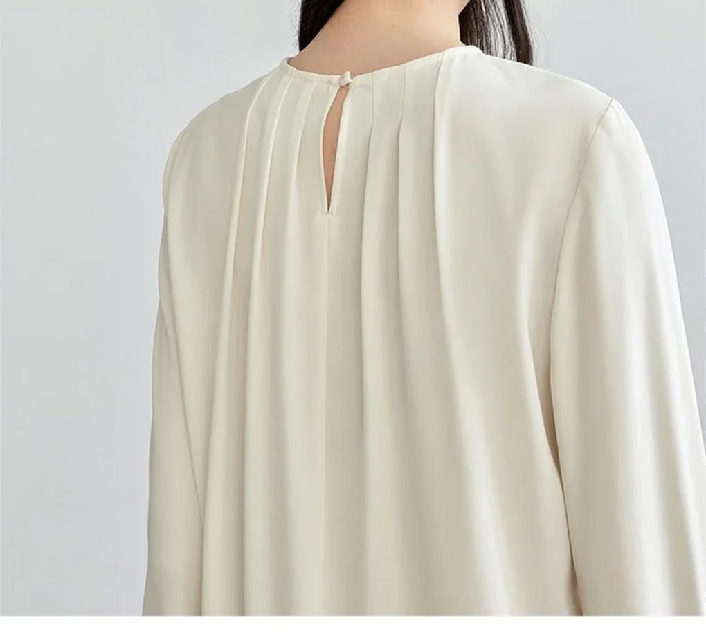 Blusas huecas para mujer, de gasa, cuello redondo, sin botones, de manga larga, plegables