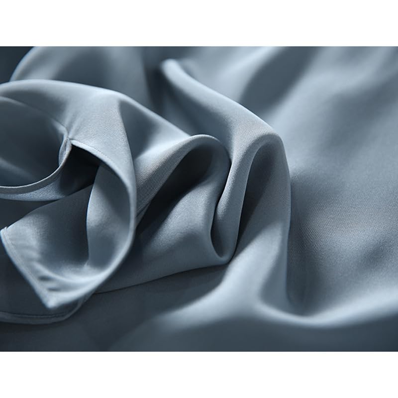 Generic Impresionante top de seda de morera de crepé pesado de un solo pecho - blusa de seda de cuello redondo (azul mate M)