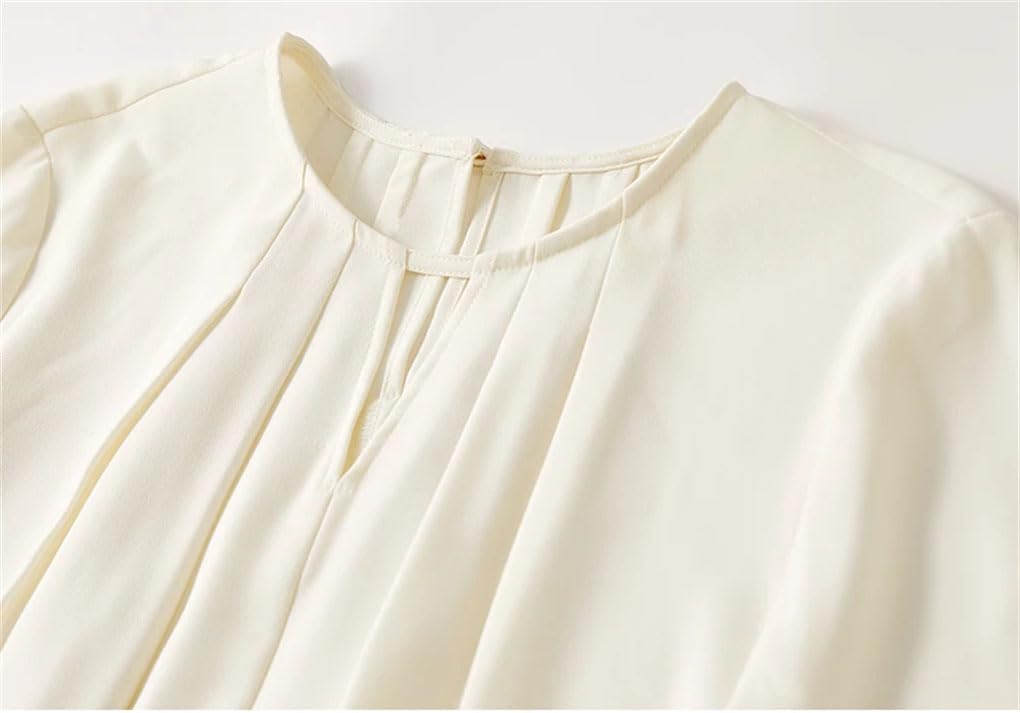 Blusas huecas para mujer, de gasa, cuello redondo, sin botones, de manga larga, plegables